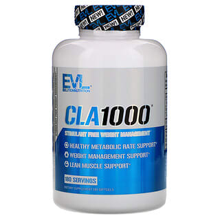 EVLution Nutrition, CLA1000 للتحكم بالوزن، خالي من المحفزات، 180 كبسولة هلامية