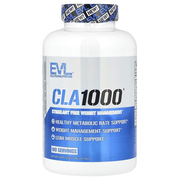 EVLution Nutrition CLA1000®, Stimulant Free Weight Management, 180 Softgels (1,000 mg per Softgel)