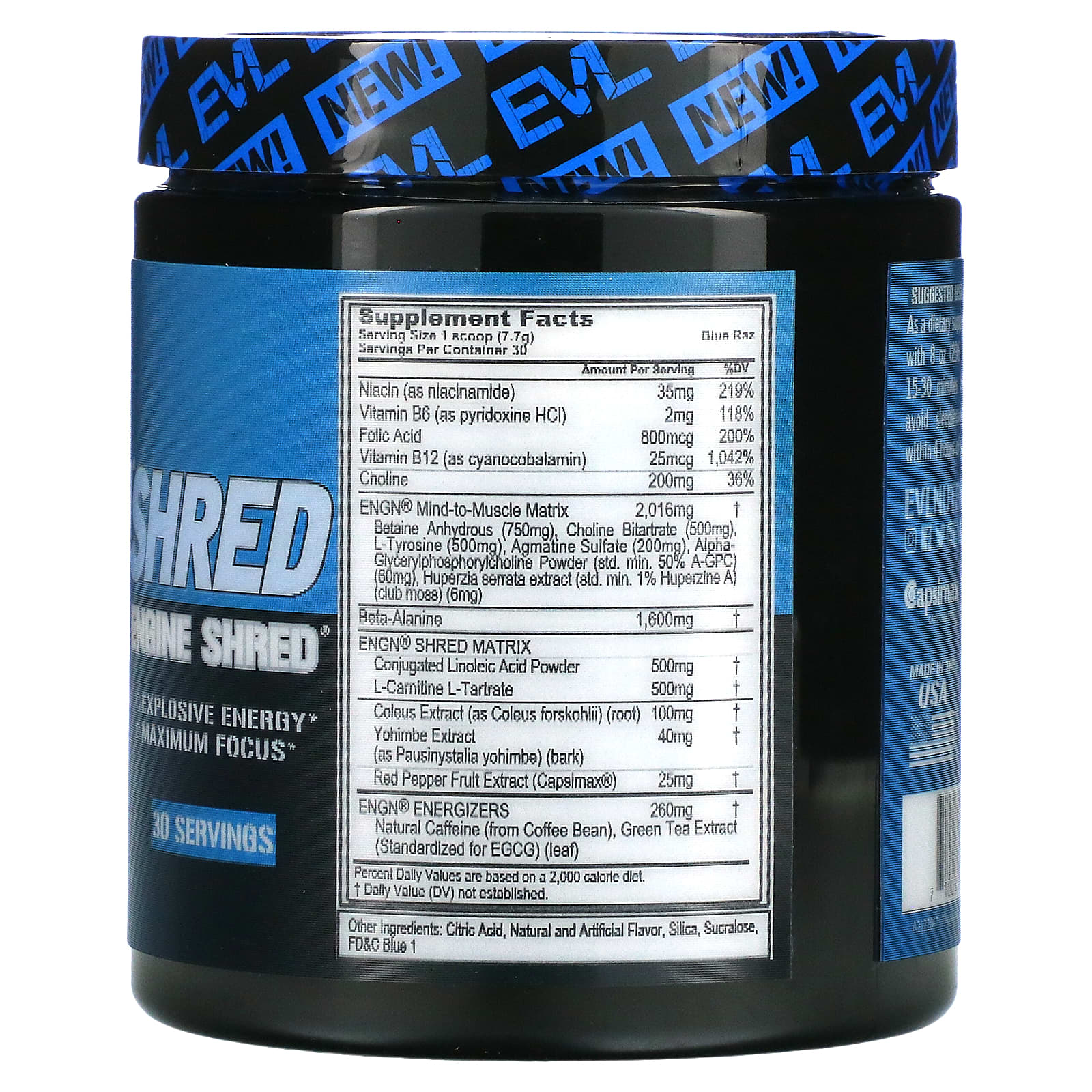 EVLution Nutrition, ENGN Shred, PreWorkout Engine Shred, Blue Raz, 8.1