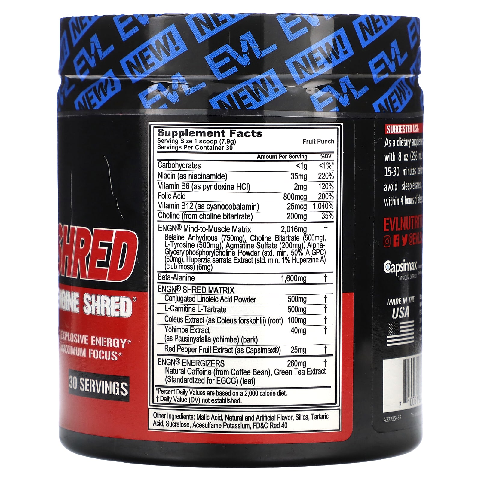 EVLution Nutrition, ENGN Shred, PreWorkout Engine Shred, Fruit Punch