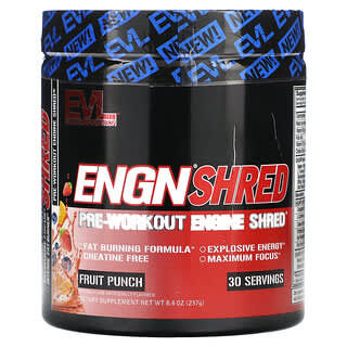 EVLution Nutrition, ENGN Shred（エンジンシュレッド）、Pre-Workout Engine Shred（プレワークアウト エンジン シュレッド）、フルーツパンチ風味、237g（8.4オンス）
