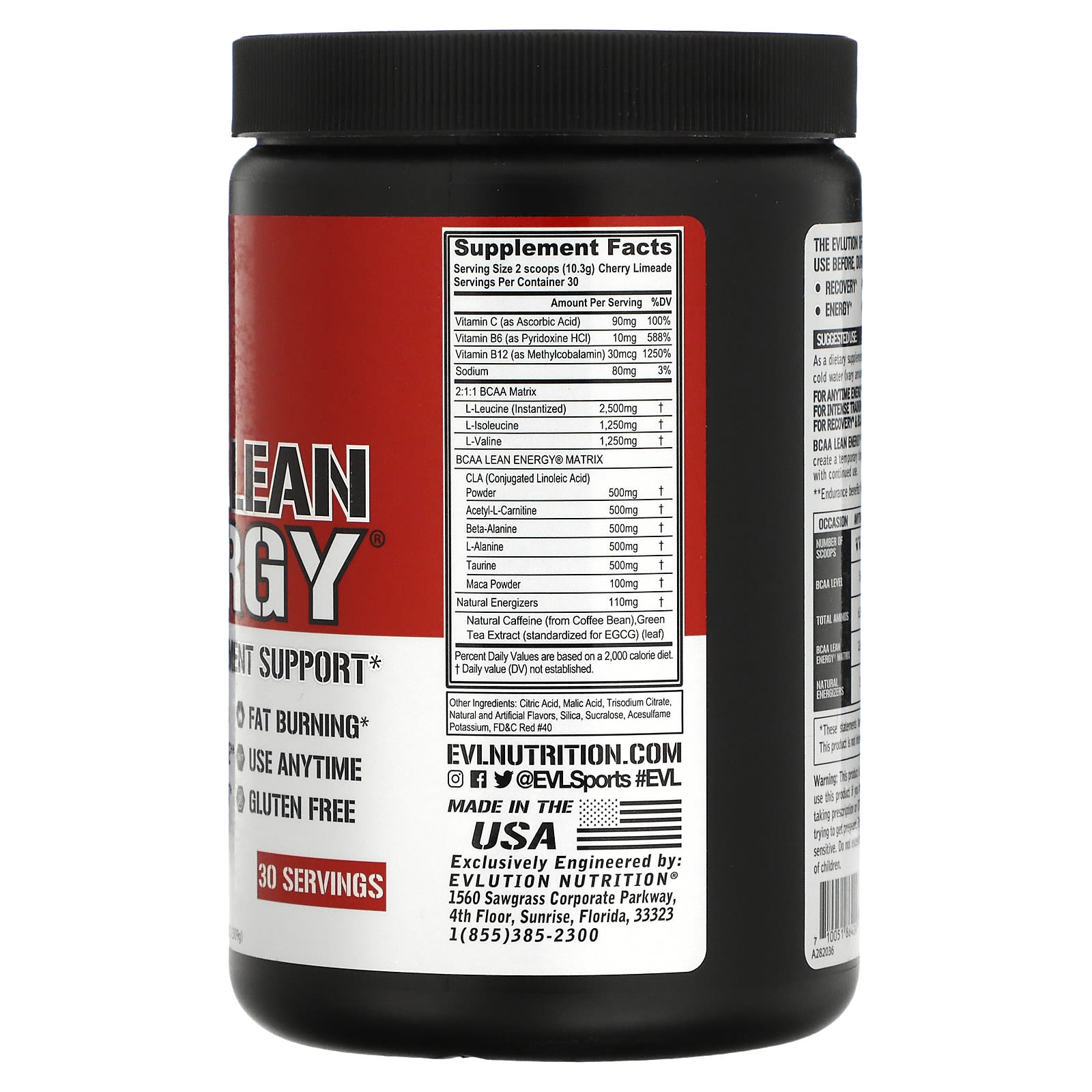 EVLution Nutrition, BCAA LEAN ENERGY, Weight Management Support, Cherry