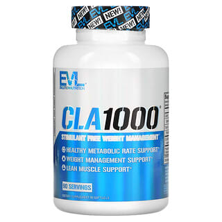 EVLution Nutrition, CLA1000, добавка для коррекции веса без стимуляторов, 90 капсул