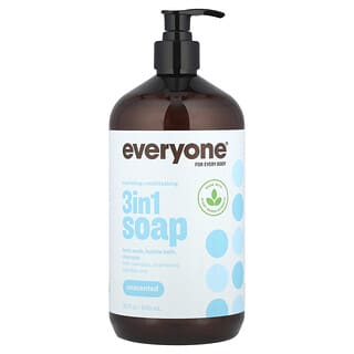 Everyone, Sabonete 3 em 1, Sabonete Líquido, Banho de Espuma, Shampoo, Sem Perfume, 946 ml (32 fl oz)