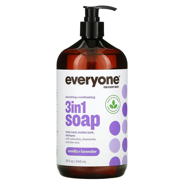 Everyone, 3 in 1 Soap, Body Wash, Bubble Bath, Shampoo, Vanilla + Lavender, 32 fl oz (946 ml)