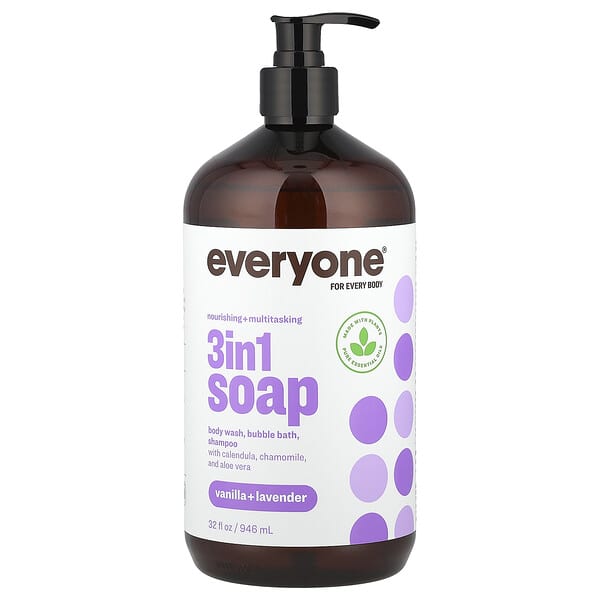 Everyone, 쓰리인원 비누, 바디 워시, 거품 목욕, 샴푸, 바닐라 + 라벤더, 946ml(32fl oz)