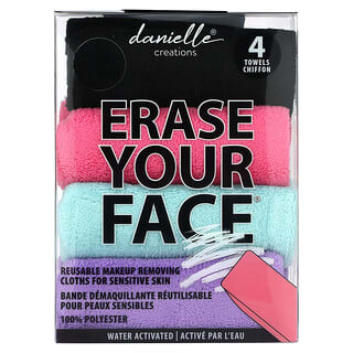 Erase Your Face, Reusable Make-up Removing Cloths, Assorted Colors, 4 Cloths