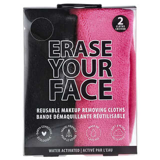 Erase Your Face, Paños desmaquillantes reutilizables, Rosa y negro, 2 paños