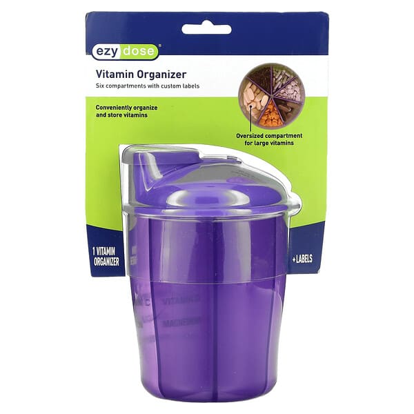 Ezy Dose, Vitamin Organiser with Labels, Vitamin-Organizer mit Etiketten, lila, 1 Stück