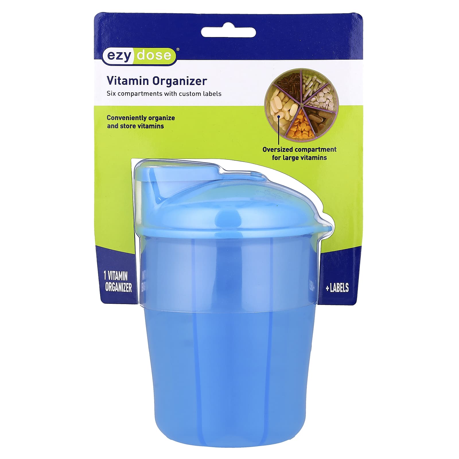 Vitamin Organizer with Labels, Blue, 1 Count