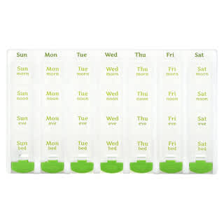 Ezy Dose, Planificador semanal 4 veces por día con botones desplegables para la hora del descanso, Verde, 1 unidad