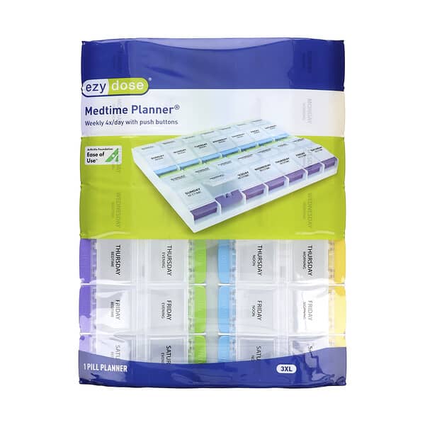 Ezy Dose, 주간 4X/일(푸쉬 버튼 포함) Medtime 플래너, 3XL, 1개