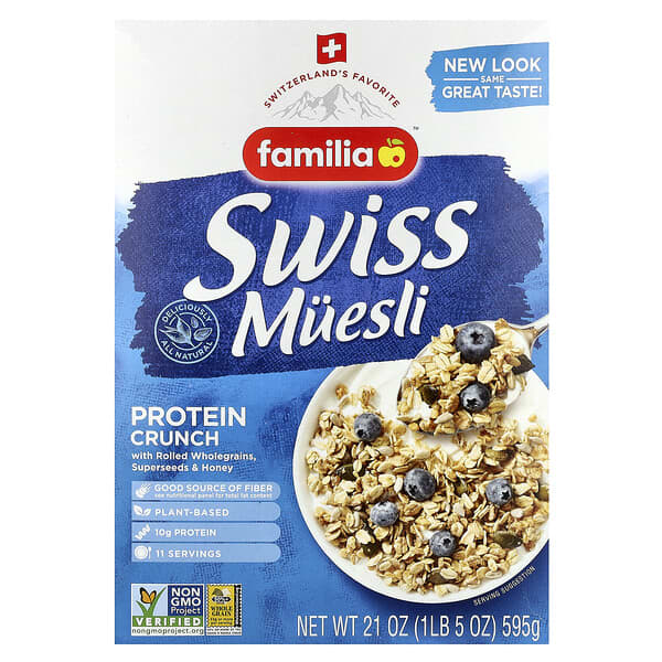 Familia, Swiss Muesli，蛋白質脆，含碾制全麥穀物、超級種子和蜂蜜，21 盎司（595 克）