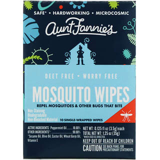 Aunt Fannie's, Mosquito Wipes, 10 Single Wrapped Wipes, 0.125 fl oz (3.5 g) Each
