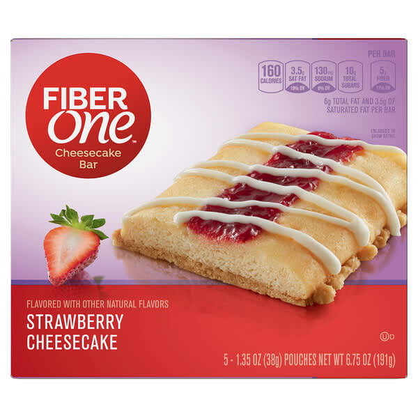 Fiber One, チーズケーキバー、ストロベリーチーズケーキ、5本、各38g（1.35オンス）