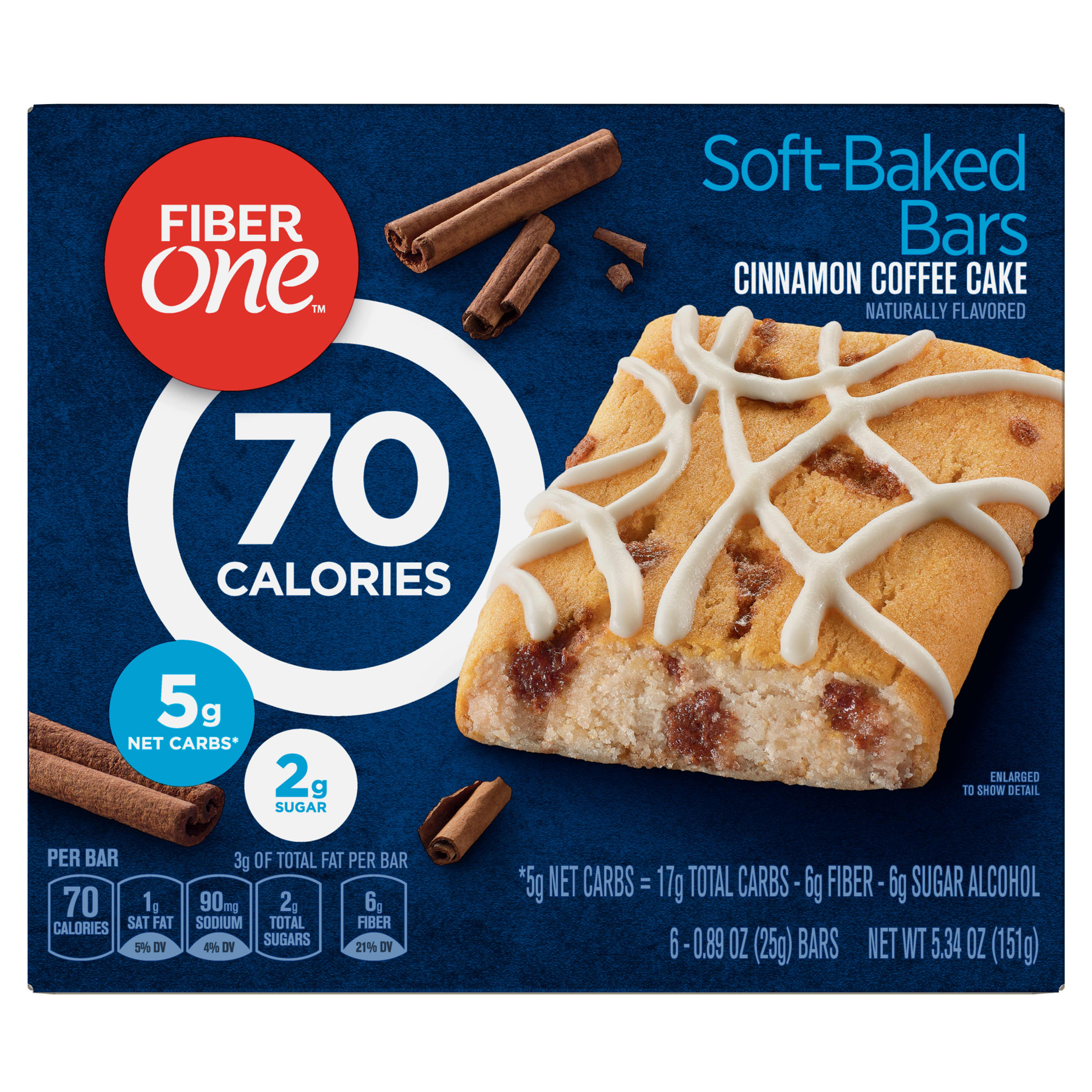Fiber One, SoftBaked Bars, Cinnamon Coffee Cake, 6 Bars, 0.89 oz (25 g