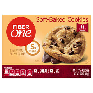 Fiber One, Soft-Baked Cookies, Chocolate Chunk, 6 Pouches, 1.1 oz (31 g) Each