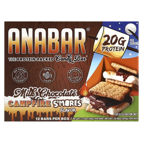 The Anabar, 단백질로 가득한 캔디바, 밀크 초콜릿 campfire 스모어, 바 12개입, 각 65g(2.29oz)