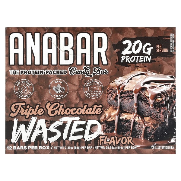 The Anabar, Protein-Packed Candy Bar®, 트리플 초콜릿 웨이스티드, 12개입, 각 68g(2.39oz)