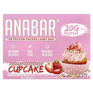 The Anabar, The Protein-Packed Candy Bar®, Frosted Strawberry Cupcake, 12 Bars, 2.29 oz (65 g) Each