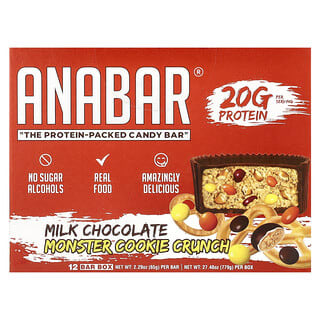 The Anabar, The Protein-Packed Candy Bar, Milk Chocolate Monster Cookie Crunch, 12 Bars, 2.29 oz (65 g) Each