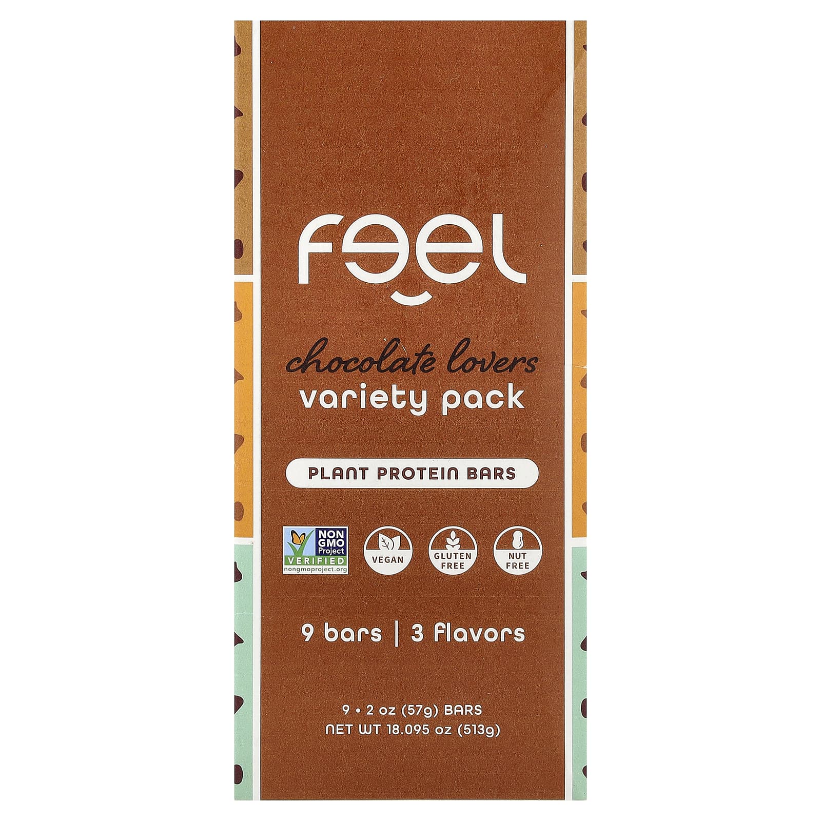 The Feel Bar, растительные протеиновые батончики, ассорти вкусов, шоколад, 9 батончиков по 57 г (2 унции)