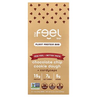 The Feel Bar, Plant Protein Bars, Chocolate Chip Cookie Dough + Cordyceps, 10 Bars, 2 oz (57 g) Each