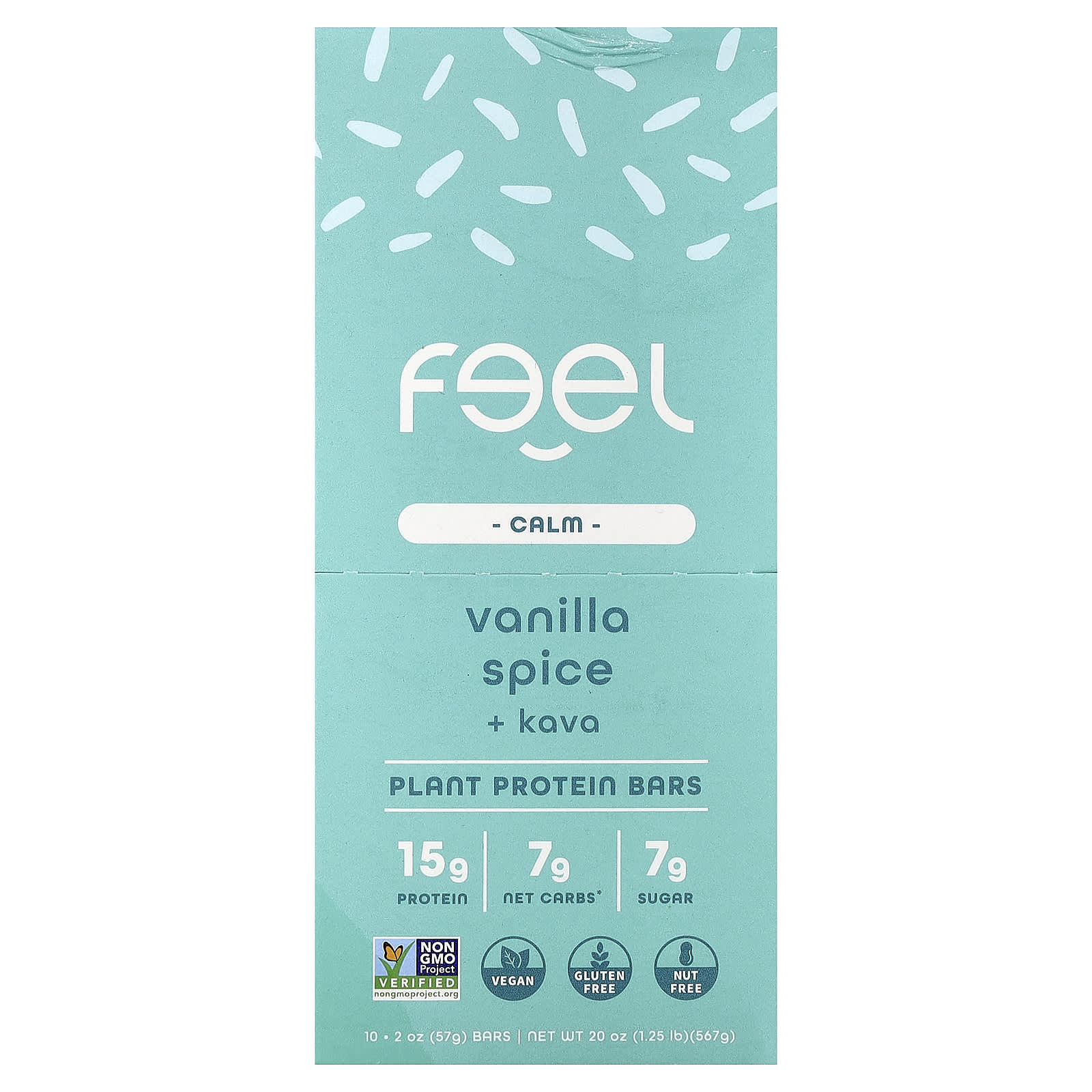 The Feel Bar, Calm, батончики растительного протеина, ваниль, специи и кава, 10 батончиков по 57 г (2 унции)