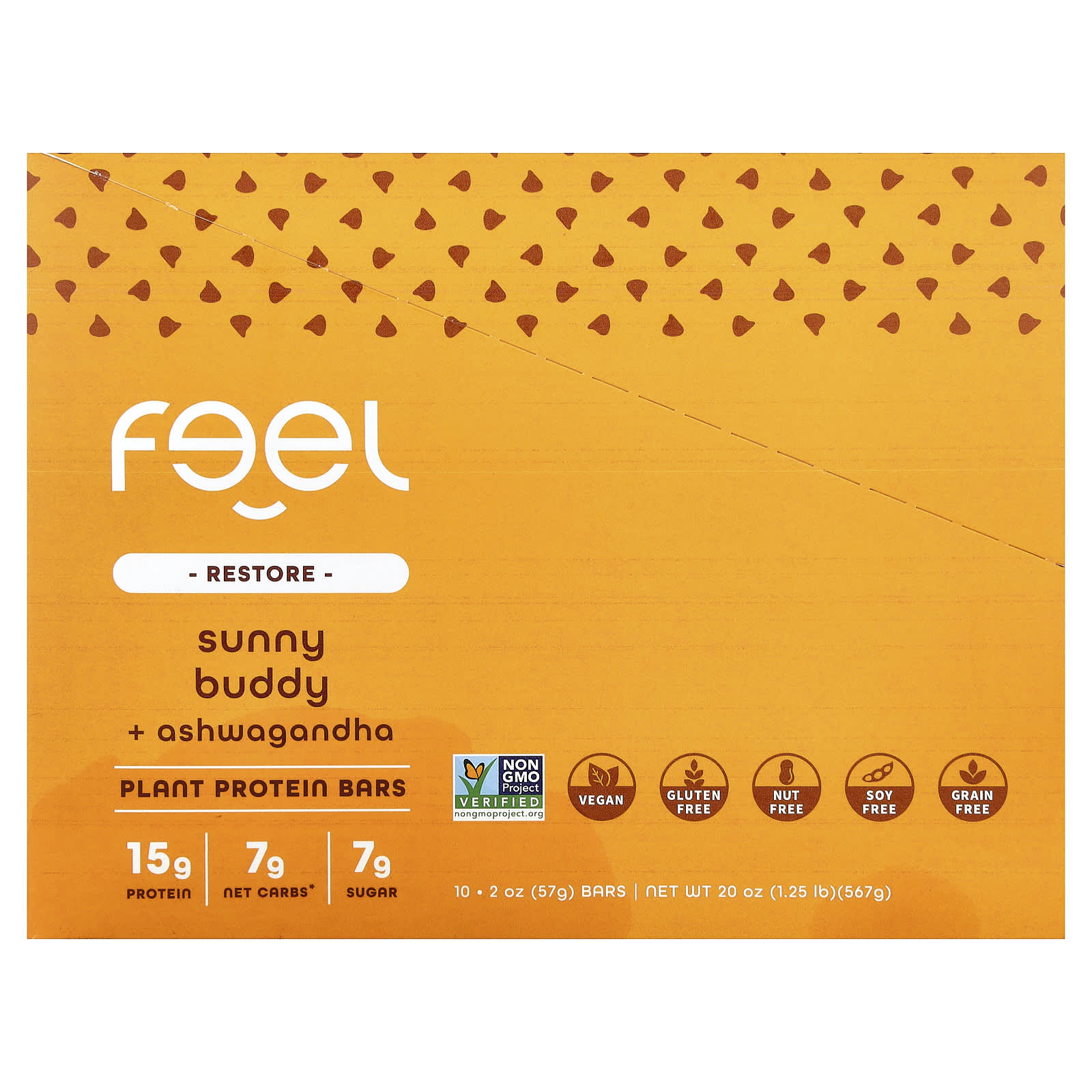 The Feel Bar Restore, Plant Protein Bars, Sunny Buddy + Ashwagandha – 57 g de The Feel Bar