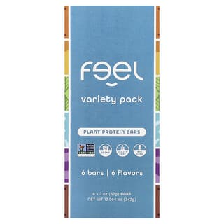 The Feel Bar, Plant Protein Bars, Variety Pack, 6 Bars, 2 oz (57 g) Each