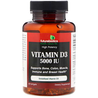 FutureBiotics, Vitamine D3, 5000 UI, 90 capsules à enveloppe molle