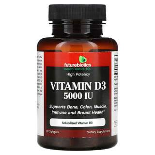 FutureBiotics, Vitamina D3, 5.000 UI, 90 Cápsulas Softgel