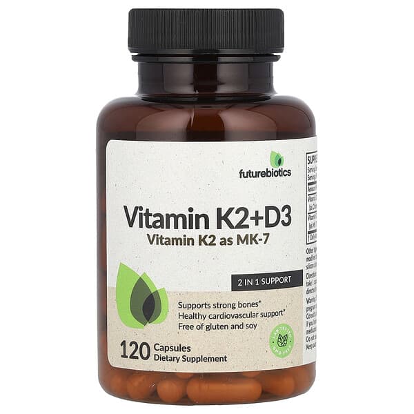 Futurebiotics, วิตามิน K2 + D3 พร้อมวิตามิน K2 ในรูป MK-7 บรรจุ 120 แคปซูล