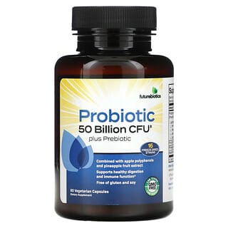FutureBiotics, Suplemento probiótico más prebiótico, 50.000 millones de UFC, 60 cápsulas vegetales