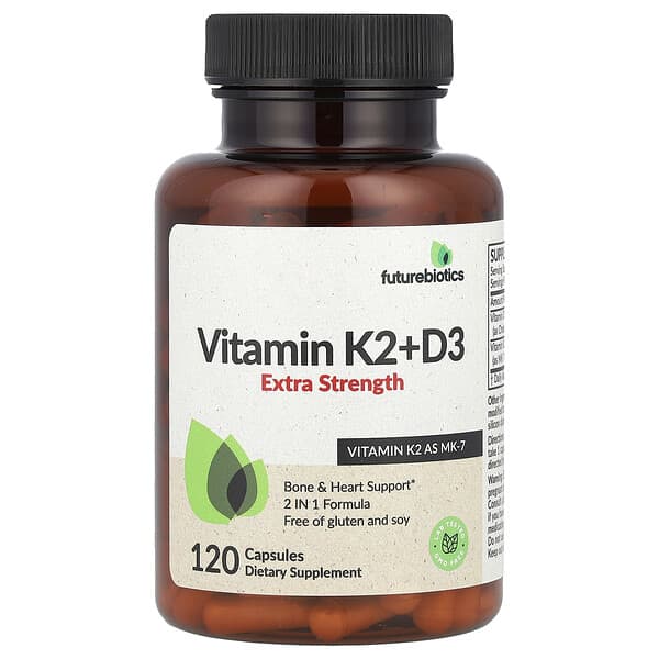 Futurebiotics, 維生素 K2+D3，Extra Strength，120 粒膠囊