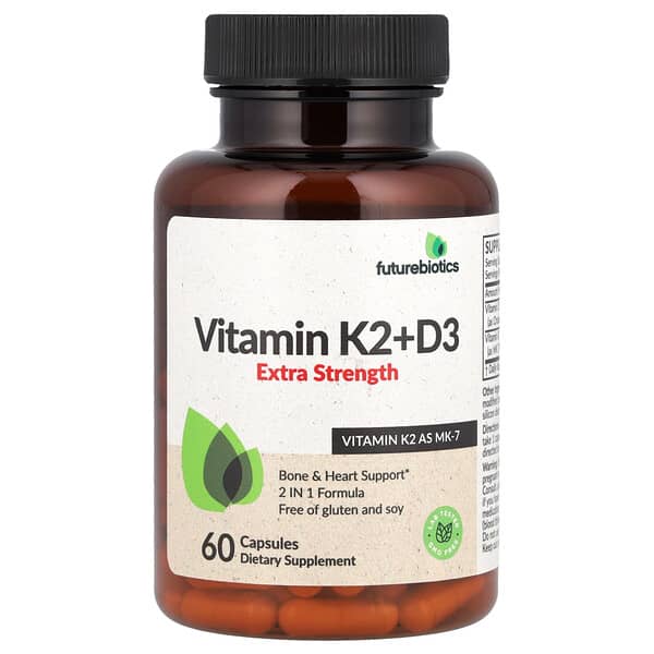 Futurebiotics Vitamin K2 + D3, Extra Strength, 60 Capsules
