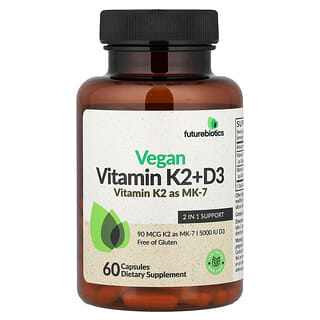 Futurebiotics, веганские витамины K2 и D3, 60 капсул