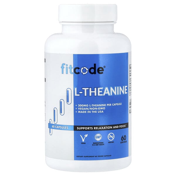 fitcode L-Theanine, 200 mg, 60 Veggie Capsules