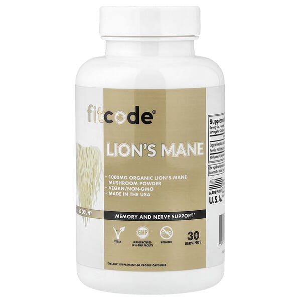 fitcode Lion's Mane, 60 Veggie Capsules (500 mg per Capsule)