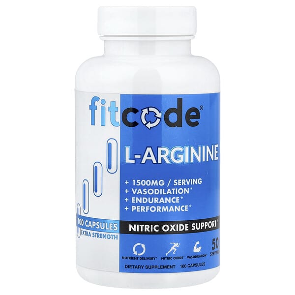 fitcode L-Arginine, 100 Capsules (750 mg per Capsule)