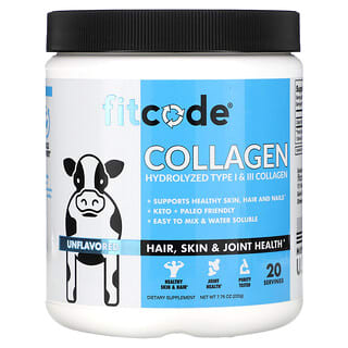 fitcode, Collagen, гидролизованный коллаген типов I и III, без добавок, 220 г (7,76 унции)
