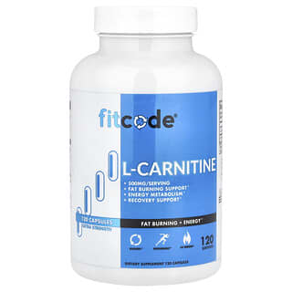 fitcode, L-Karnitin, Kekuatan Ekstra, 1.000 mg, 120 Kapsul (500 mg per Kapsul)