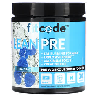 fitcode, LeanPre, Formule pré-entraînement Shred, Framboise bleue, 240 g