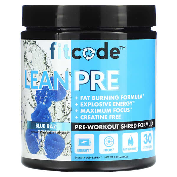fitcode, LeanPre, 운동 전 슈레드 포뮬라, 블루 라즈베리, 240g (8.46 oz)