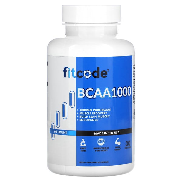 FITCODE, BCAA 1,000, 1,000 mg, 60 Count (500 mg per Capsule)