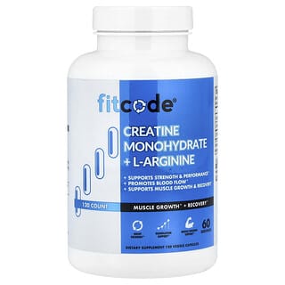 fitcode, Monohidrato de creatina más L-arginina, 120 cápsulas vegetales