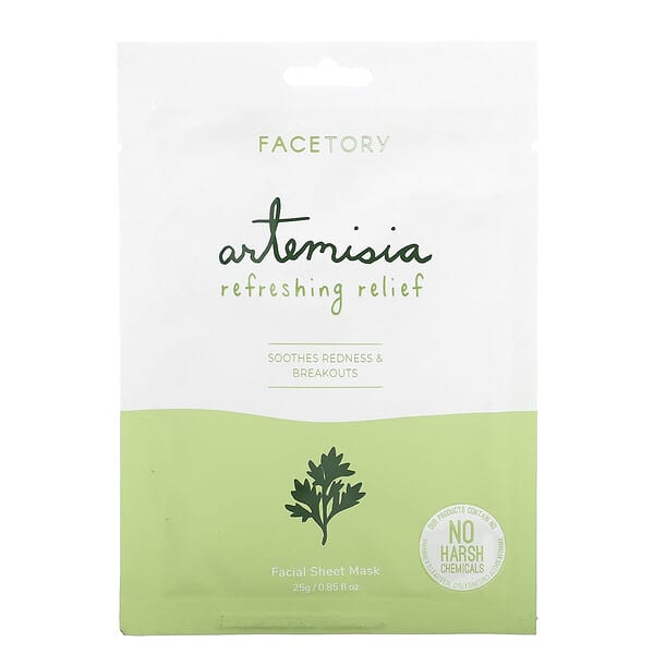 FaceTory, Artemisia, Mascarilla de belleza facial y alivio refrescante`` Mascarilla en 1 lámina, 25 g (0,85 oz. Líq.)