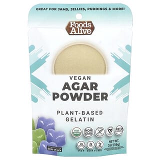 Foods Alive, Agar orgánico en polvo, Gelatina de origen vegetal, 56 g (2 oz)