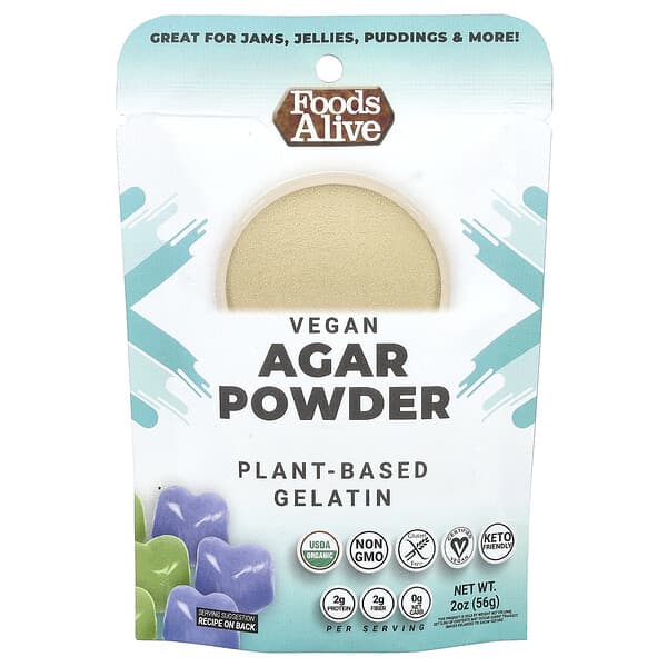 Foods Alive, Agar Powder, Plant Based Gelatin, 2 oz (56 g)