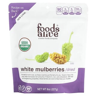 Foods Alive, White Mulberries, Dried, 8 oz (227 g)